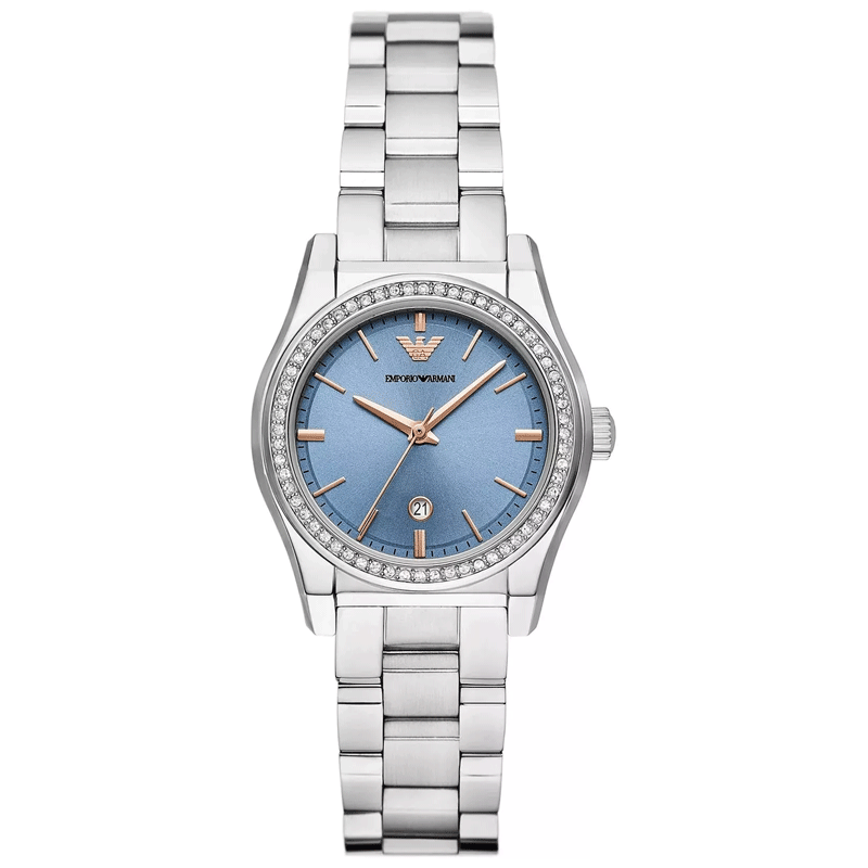 Emporio Armani Federica Three-Hand Date Blue Dial Silver Steel Strap Watch For Women - AR11593