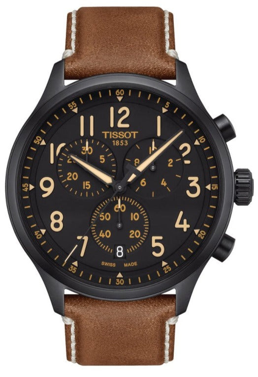 Shop Authentic Tissot Chrono XL Quartz Black Dial Brown Leather Strap Watch For Men - T116.617.36.052.03 - Luxxuri