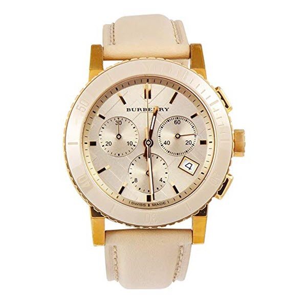 Shop Authentic Burberry Chronograph Rose Gold Dial Beige Leather Strap Watch for Women - BU9704 - Luxxuri