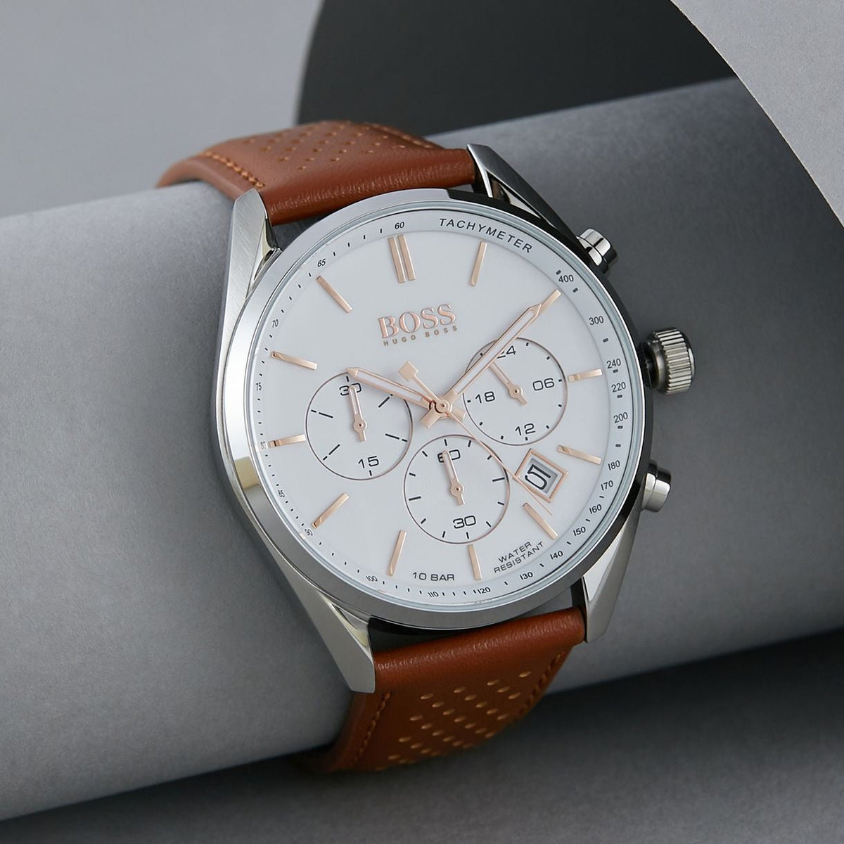 Shop Authentic Hugo Boss Grand Prix White Dial Brown Leather Strap Watch for Men - 1513475 - Luxxuri