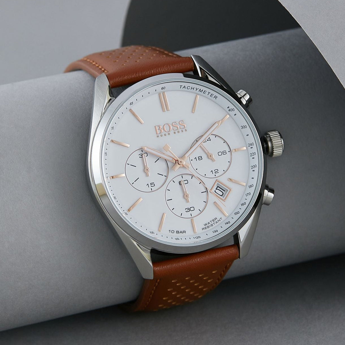 Shop Authentic Hugo Boss Champion White Dial Brown Leather Strap Watch for Men - 1513879 - Luxxuri