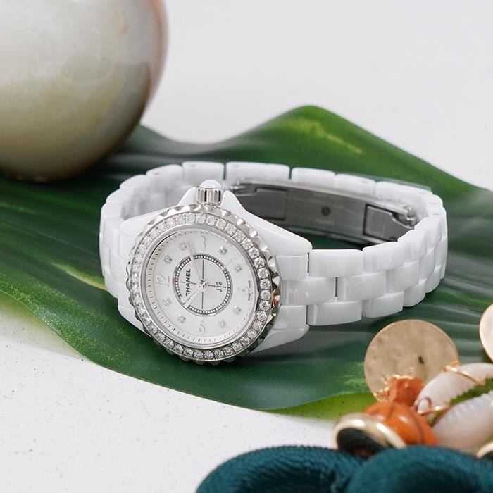 Shop Authentic Chanel J12 Diamonds Quartz White Dial White Steel Strap Watch for Women - J12 H2572 - Luxxuri