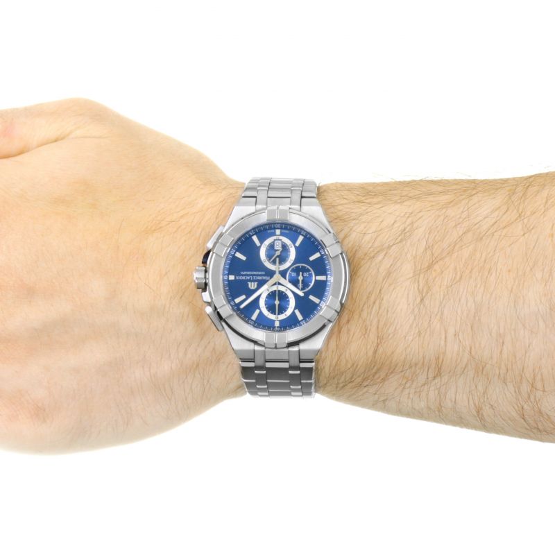 Shop Authentic Maurice Lacroix Aikon Chronograph Blue Dial Silver Steel Strap Watch for Men - AI1018-SS002-430-1 - Luxxuri