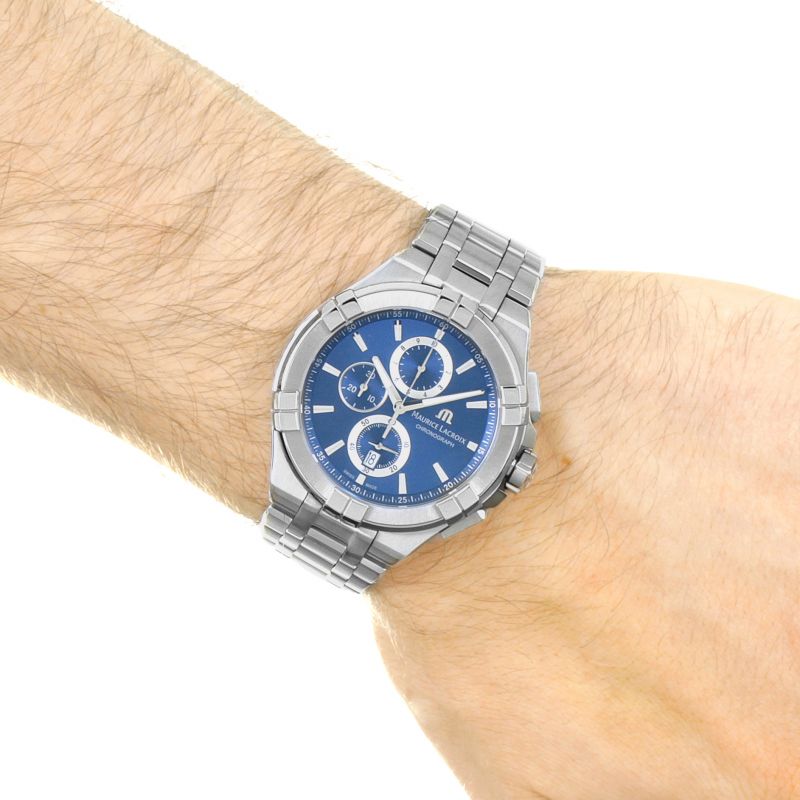Shop Authentic Maurice Lacroix Aikon Chronograph Blue Dial Silver Steel Strap Watch for Men - AI1018-SS002-430-1 - Luxxuri