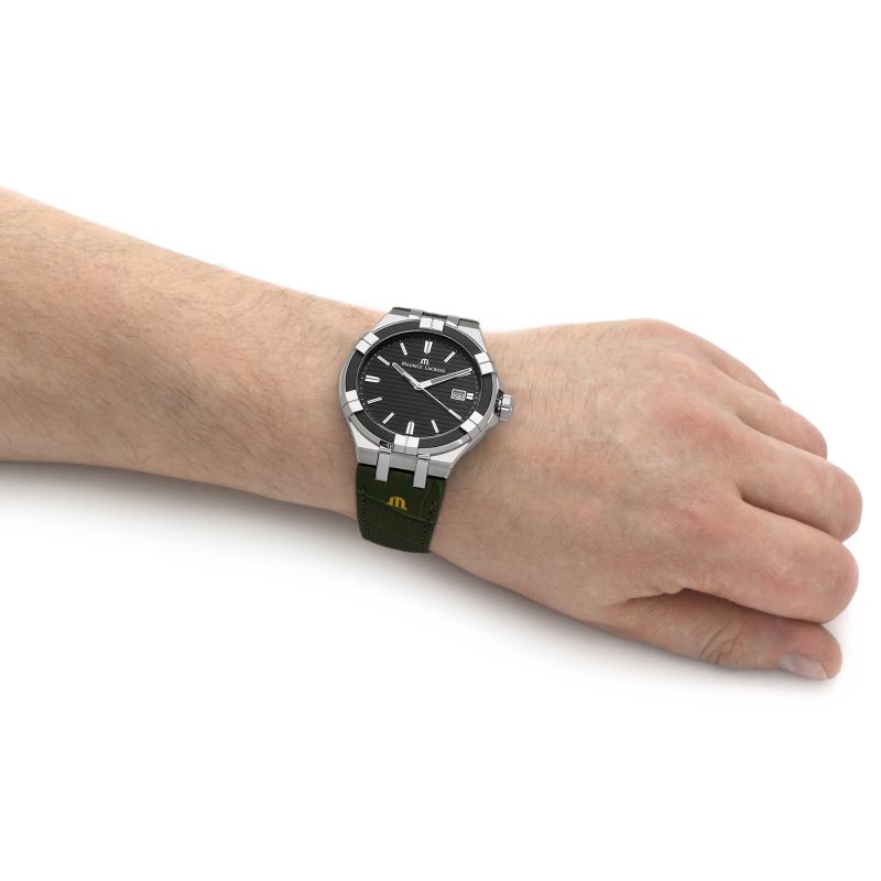 Shop Authentic Maurice Lacroix Aikon Quartz Black Dial Green Crocodile Leather Strap Watch for Men - AI1008-PVB21-330-1 - Luxxuri