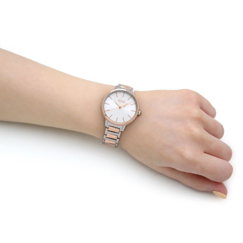 Shop Authentic Hugo Boss Signature Silver Dial Two Tone Steel Strap Watch for Women - 1502567 - Luxxuri