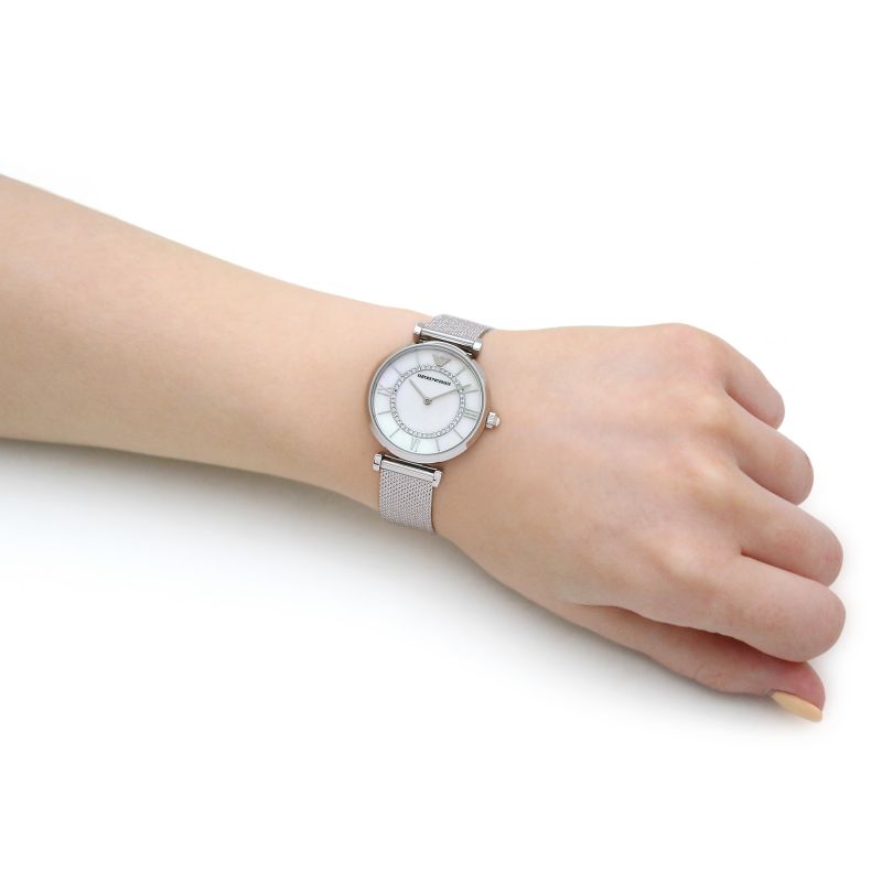Shop Authentic Emporio Armani Kappa Mother of Pearl Dial Silver Mesh Bracelet Watch For Women - AR2511 - Luxxuri