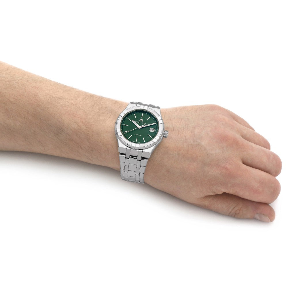 Shop Authentic Maurice Lacroix Aikon Date Quartz Green Dial Silver Steel Strap Watch for Men - AI1108-SS002-630-1 - Luxxuri