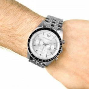 Shop Authentic Emporio Armani Sportivo Chronograph Silver Dial Silver Steel Strap Watch For Men - AR6073 - Luxxuri