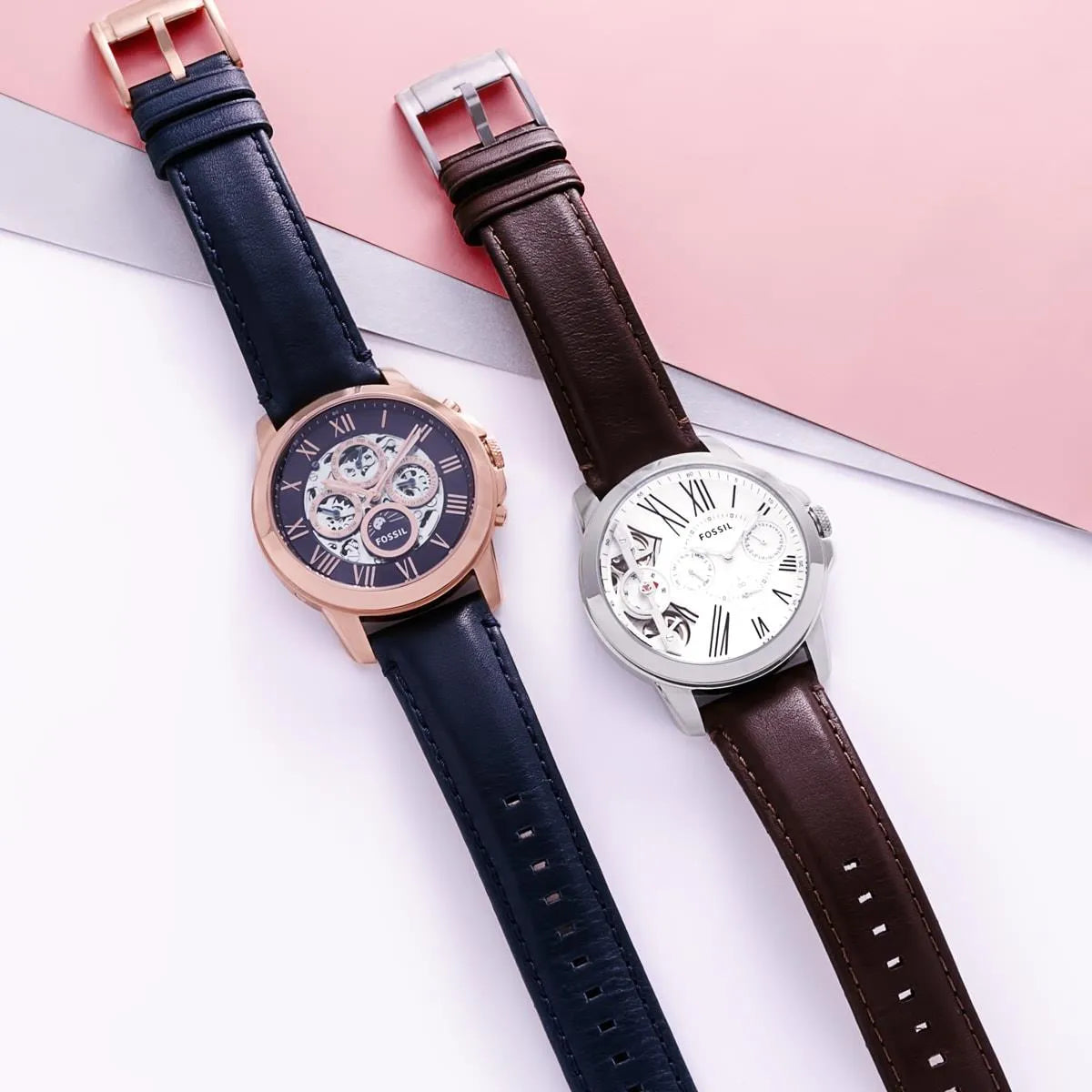 Shop Authentic Fossil Grant Twist Multi-Function White Dial Brown Leather Strap Watch for Men - ME1144 - Luxxuri