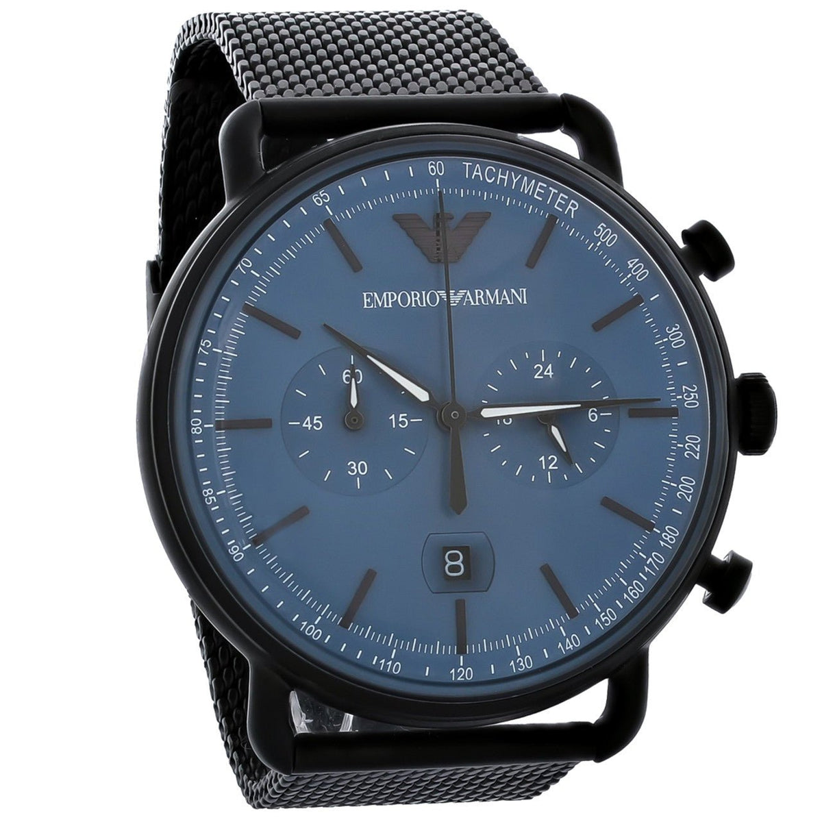 Shop Authentic Emporio Armani Aviator Chronograph Blue Dial Black Mesh Bracelet Watch For Men - AR11201 - Luxxuri