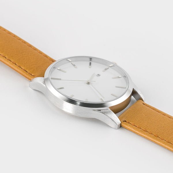 Shop Authentic Calvin Klein City Silver Dial Light Brown Leather Strap Watch For Women- K2G23120 - Luxxuri