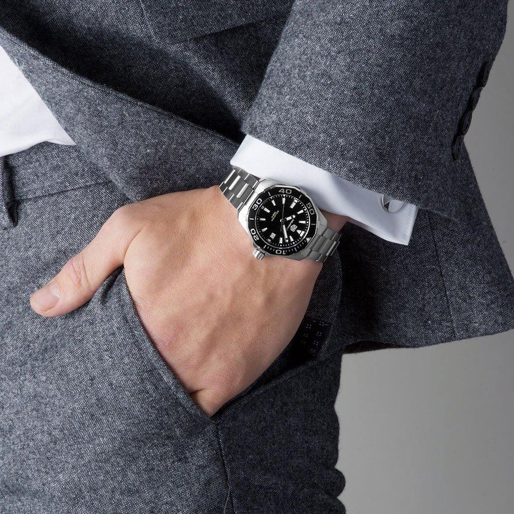 Shop Authentic Tag Heuer Aquaracer Black Dial Silver Steel Strap Watch for Men - WAY111A.BA0928 - Luxxuri
