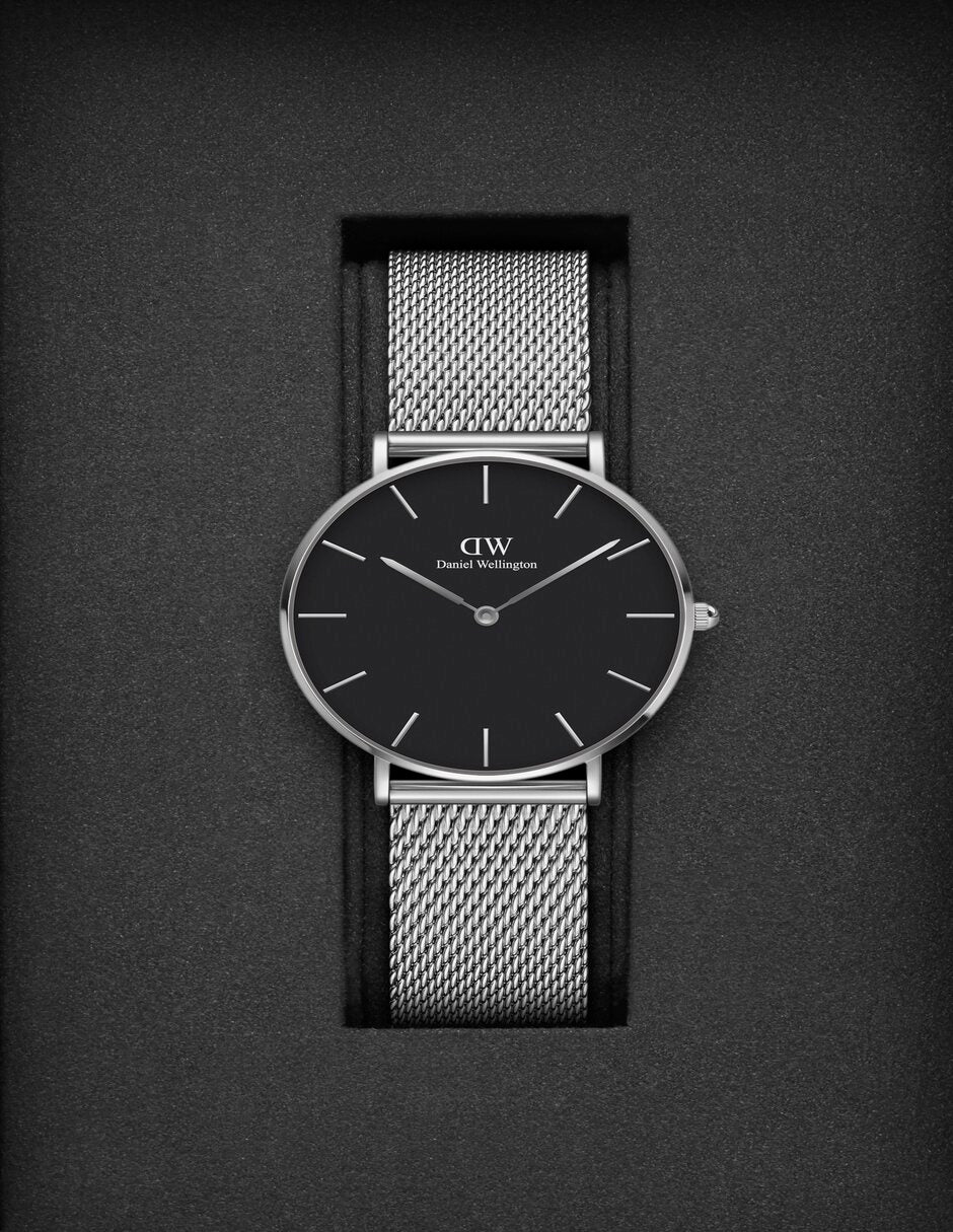 Shop Authentic Daniel Wellington Petite Sterling Black Dial Silver Mesh Bracelet Watch For Women - DW00100304 - Luxxuri