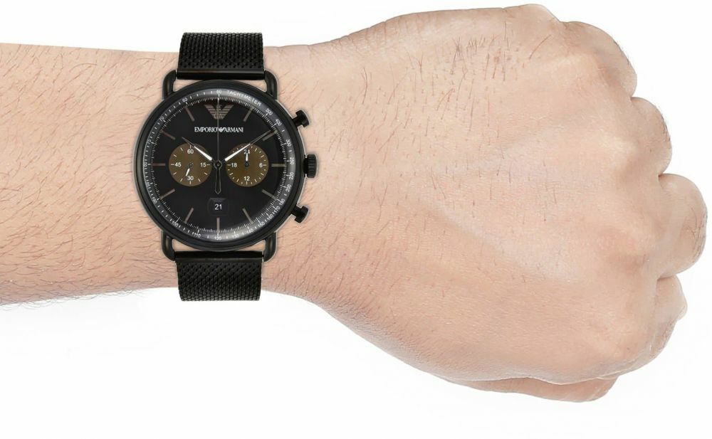 Shop Authentic Emporio Armani Aviator Black Dial Black Mesh Bracelet Watch For Men - AR11142 - Luxxuri