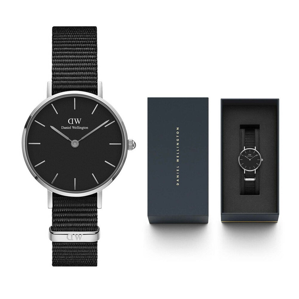 Shop Authentic Daniel Wellington Petite Cornwall Black Dial Black Nylon Strap Watch For Women - DW00100248 - Luxxuri