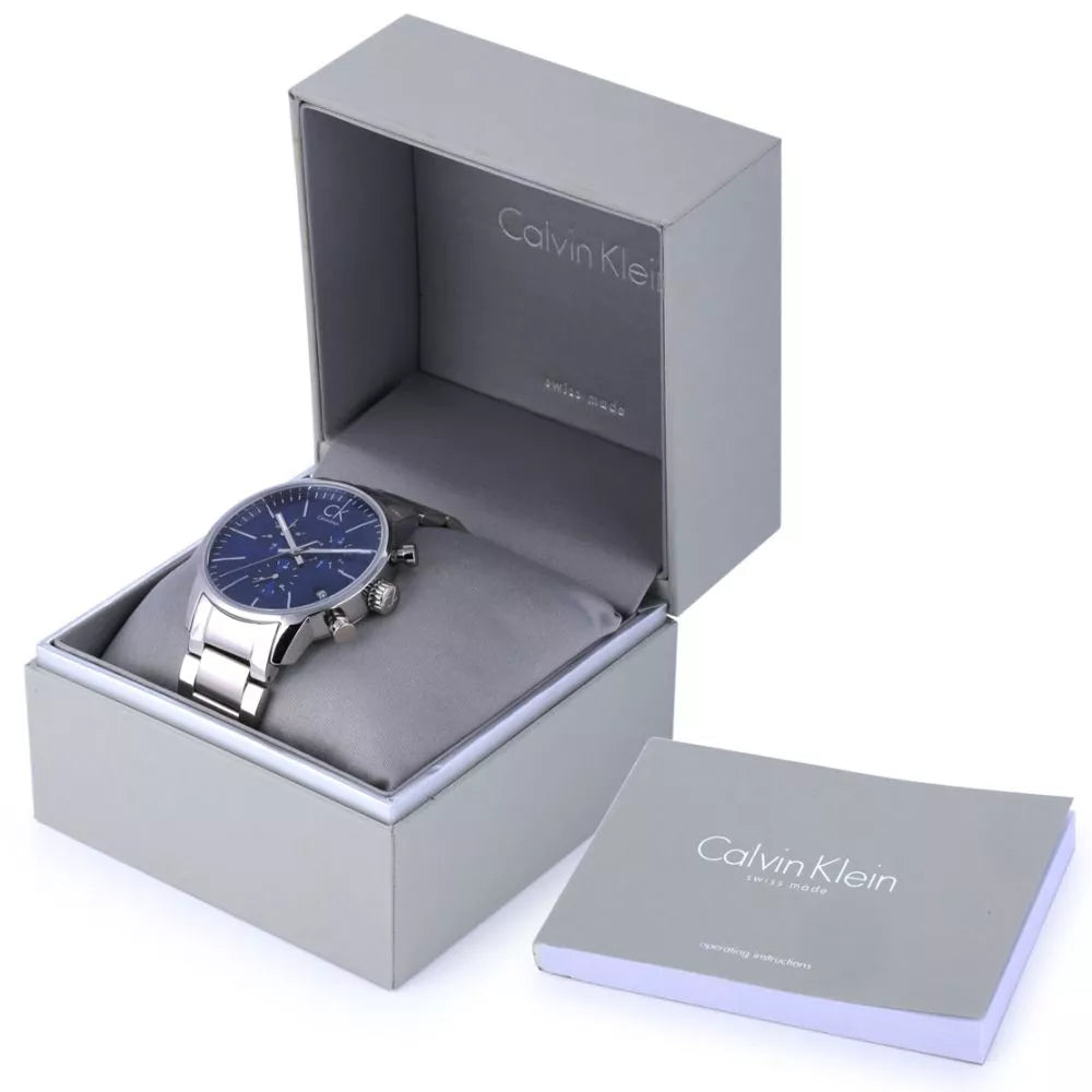 Shop Authentic Calvin Klein City Chronograph Blue Dial Silver Steel Strap Watch for Men - K2G2714N - Luxxuri