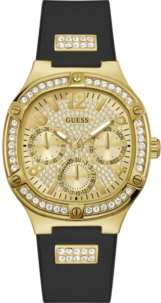 Shop Authentic Guess Duchess Crystals Gold Dial Black Silicon Strap Watch For Women - GW0619L2 - Luxxuri