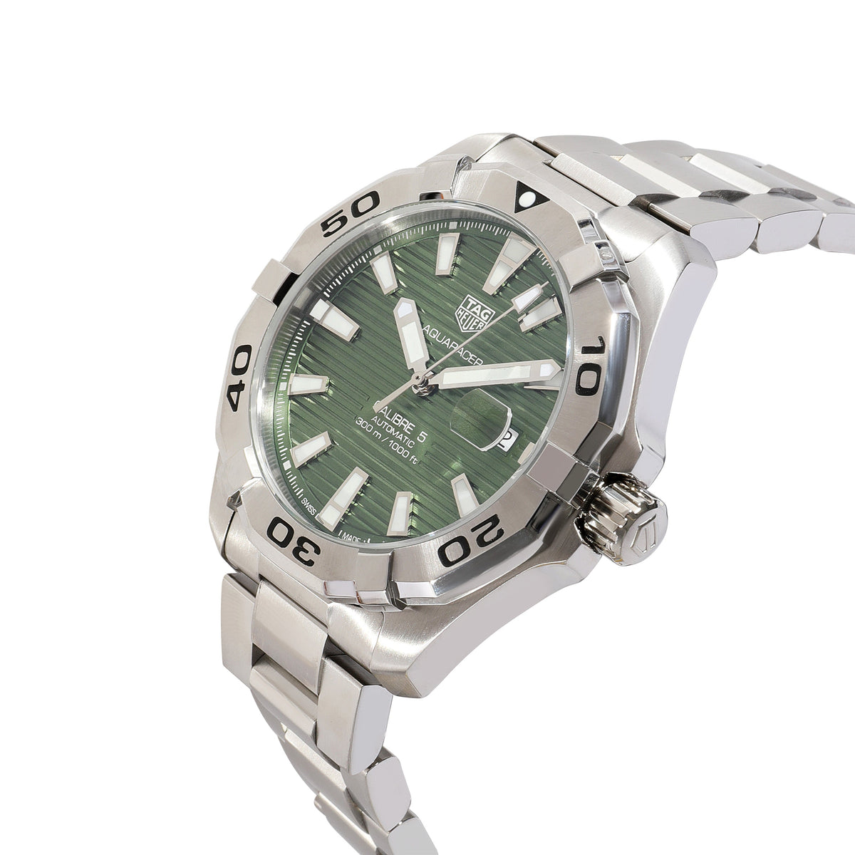Shop Authentic Tag Heuer Aquaracer Calibre 5 Automatic Green Dial Silver Steel Strap Watch for Men - WAY2015.BA0927 - Luxxuri