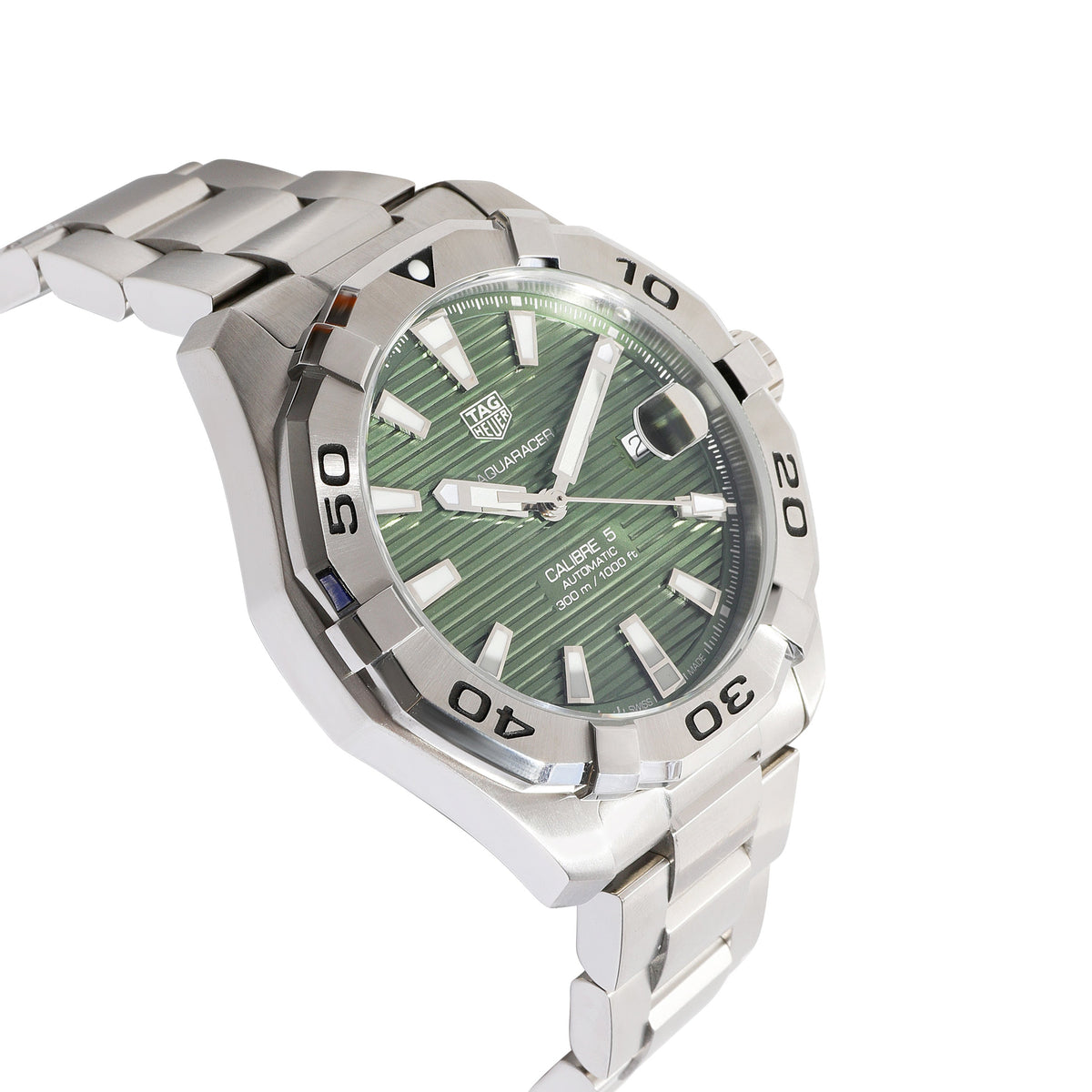 Shop Authentic Tag Heuer Aquaracer Calibre 5 Automatic Green Dial Silver Steel Strap Watch for Men - WAY2015.BA0927 - Luxxuri