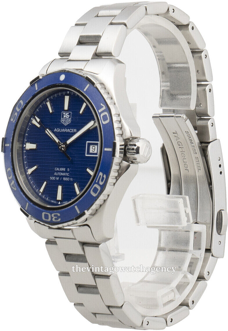 Shop Authentic Tag Heuer Aquaracer Calibre 5 Automatic Blue Dial Silver Steel Strap Watch for Men - WAK2111.BA0830 - Luxxuri