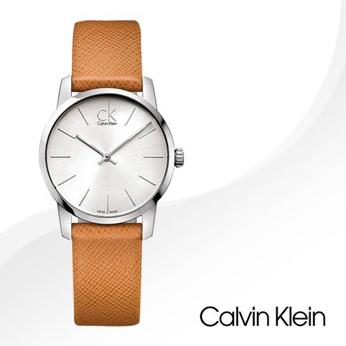 Shop Authentic Calvin Klein City Silver Dial Light Brown Leather Strap Watch For Women- K2G23120 - Luxxuri