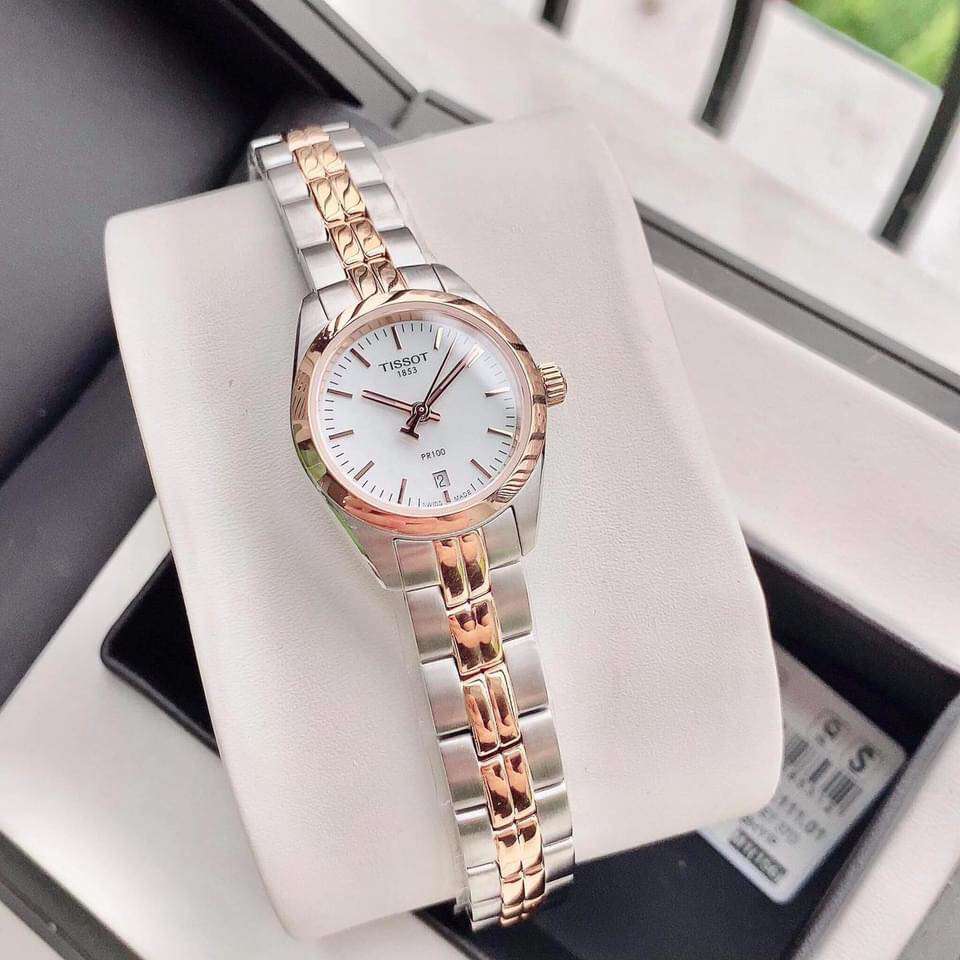 Shop Authentic Tissot T Classic PR100 Mother of Pearl Dial Two Tone Steel Strap Watch for Women - T101.010.22.111.01 - Luxxuri