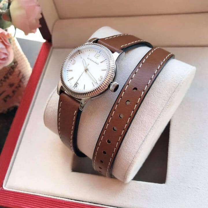 Shop Authentic Burberry Utilitarian White Dial Brown Leather Strap Watch for Women - BU7848 - Luxxuri