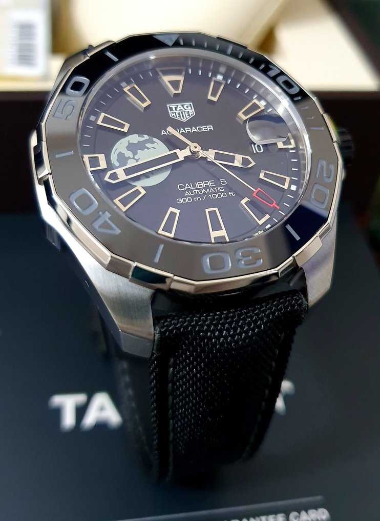 Shop Authentic Tag Heuer Aquaracer Calibre 5 Moon Black Dial Black Nylon Strap Watch for Men - WAY201J.FC6370 - Luxxuri