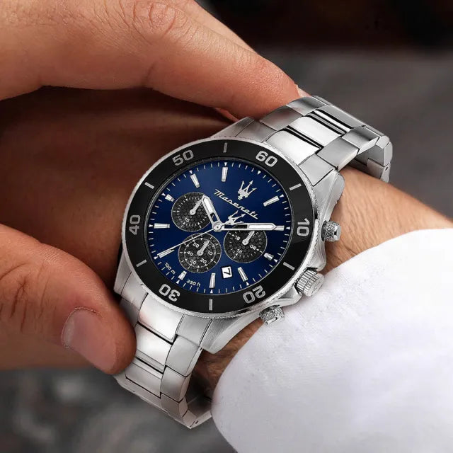 Shop Authentic Maserati Competizione Chronograph Blue Dial Silver Steel Strap Watch For Men - R8873600009 - Luxxuri