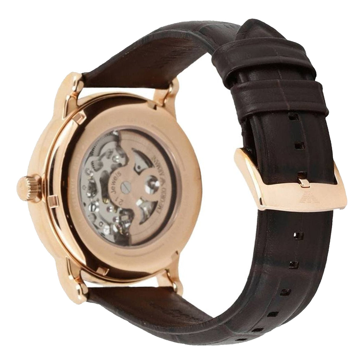 Shop Authentic Emporio Armani Meccanico Silver Skeleton Dial Brown Leather Strap Watch For Men - AR1983 - Luxxuri