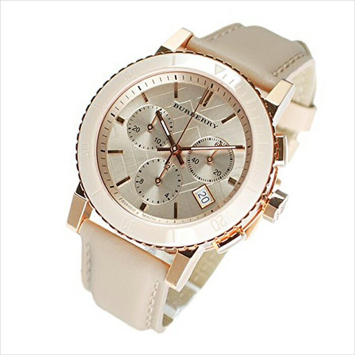 Shop Authentic Burberry Chronograph Rose Gold Dial Beige Leather Strap Watch for Women - BU9704 - Luxxuri