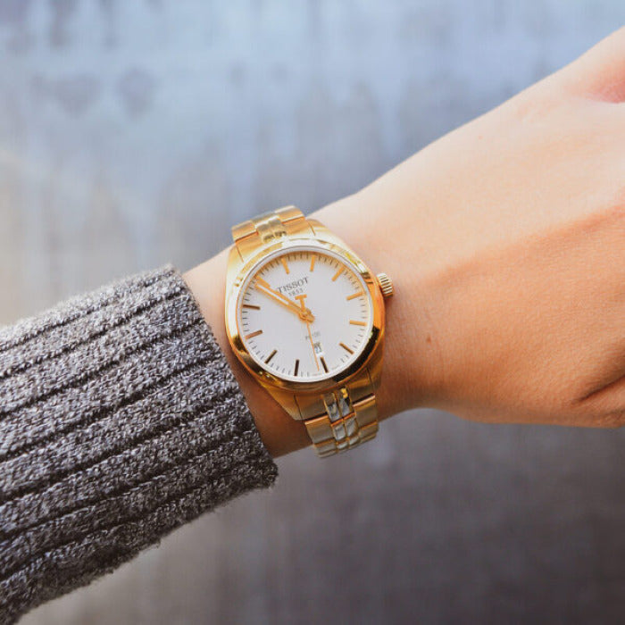 Shop Authentic Tissot T Classic PR 100 Lady White Dial Gold Steel Strap Watch for Women - T101.210.33.031.00 - Luxxuri