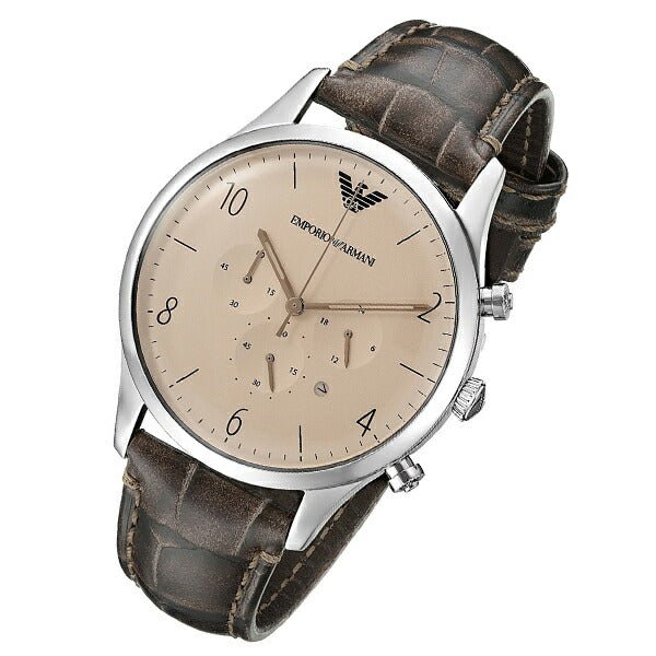Shop Authentic Emporio Armani Classic Chronograph Cream Dial Brown Leather Strap Watch For Men - AR1878 - Luxxuri