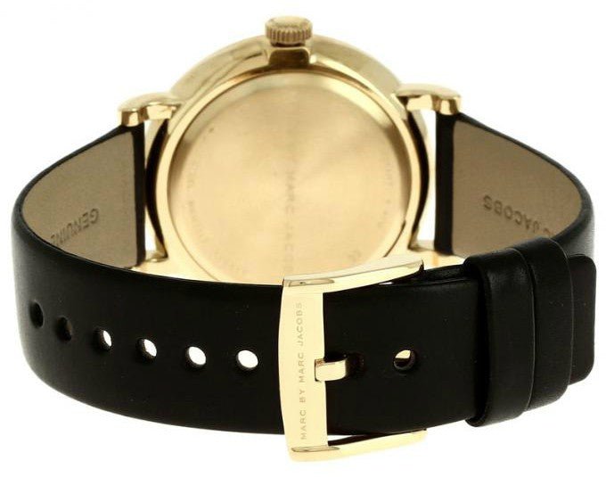 Marc Jacobs Baker Gold Dial Black Leather Strap Watch for Women - MBM1399