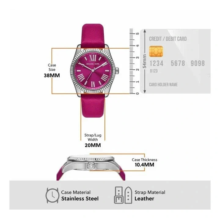 Shop Authentic Michael Kors Lexington Quartz Fuchsia Dial Fuchsia Leather Strap Watch For Women - MK4749 - Luxxuri