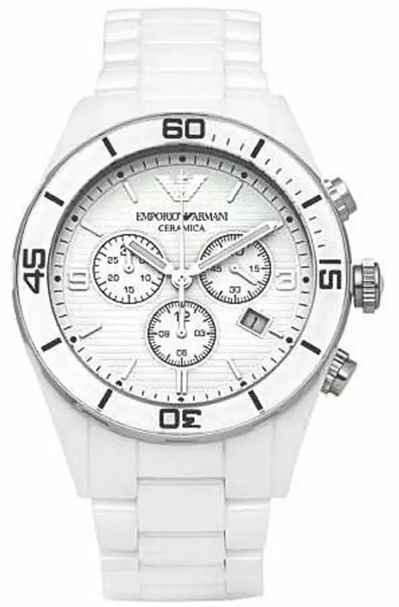 Shop Authentic Emporio Armani Ceramic Chronograph White Dial White Ceramic Strap Watch For Men - AR1424 - Luxxuri