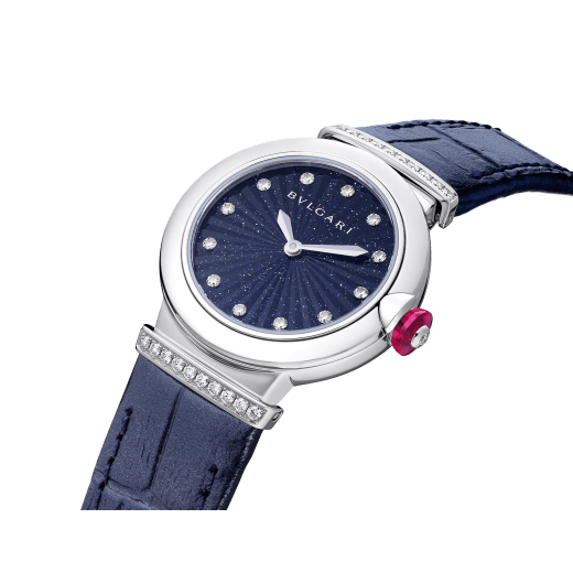 Shop Authentic Bvlgari Lvcea Intarsio Aventurine Diamonds Blue Dial Blue Leather Strap Watch for Women - LVCEA103617 - Luxxuri
