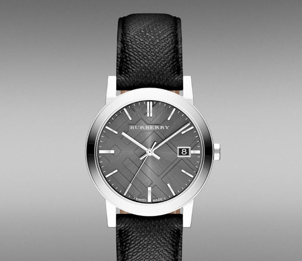Shop Authentic Burberry The City Grey Dial Black Leather Strap Watch for Men - BU9030 - Luxxuri