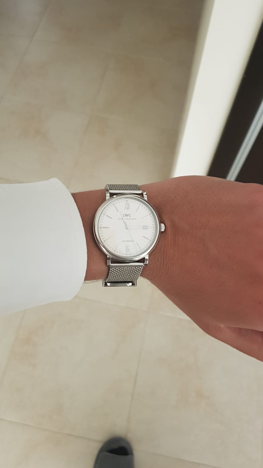 Shop Authentic IWC Portofino Automatic White Dial Silver Mesh Bracelet Watch for Men - IW356505 - Luxxuri