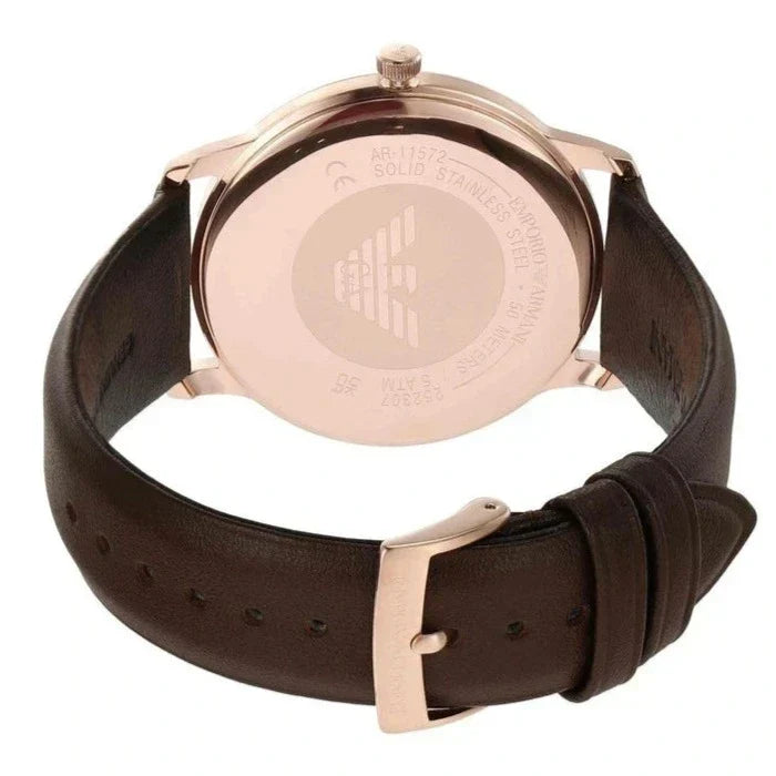 Shop Authentic Emporio Armani Minimalist Quartz White Dial Brown Leather Strap Watch For Men - AR11572 - Luxxuri