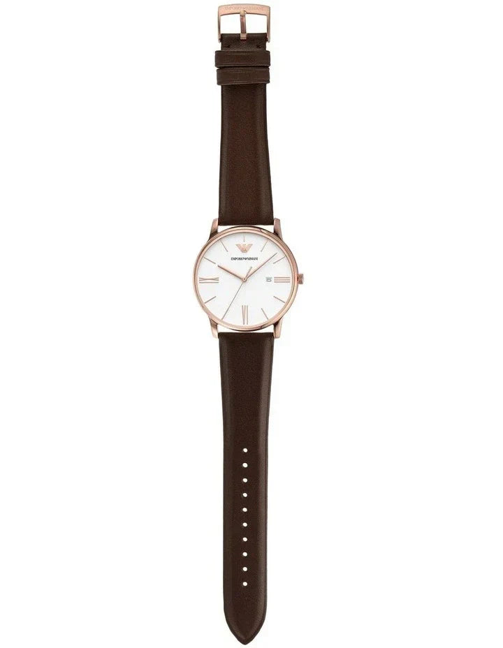 Shop Authentic Emporio Armani Minimalist Quartz White Dial Brown Leather Strap Watch For Men - AR11572 - Luxxuri