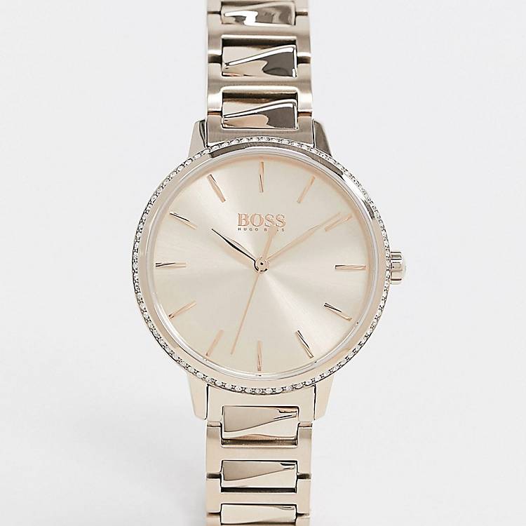 Shop Authentic Hugo Boss Signature Gold Dial Gold Stainless Steel Strap Watch for Women - 1502540 - Luxxuri