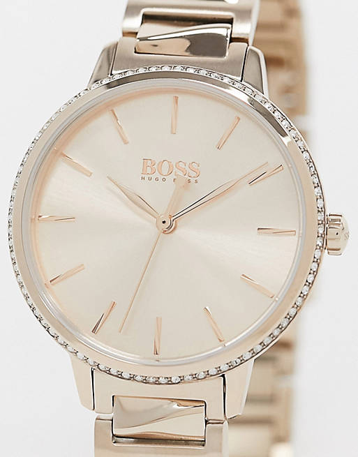 Shop Authentic Hugo Boss Signature Gold Dial Gold Stainless Steel Strap Watch for Women - 1502540 - Luxxuri