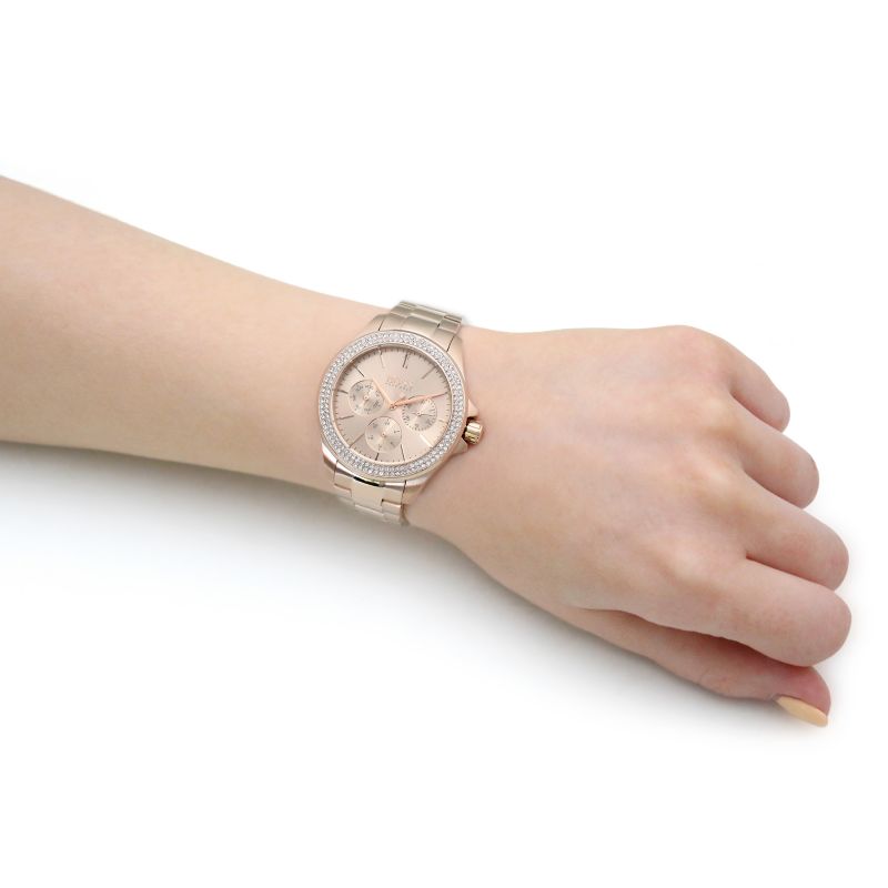 Hugo Boss Premiere Rose Gold Dial Rose Gold Steel Strap Watch for Women - 1502443