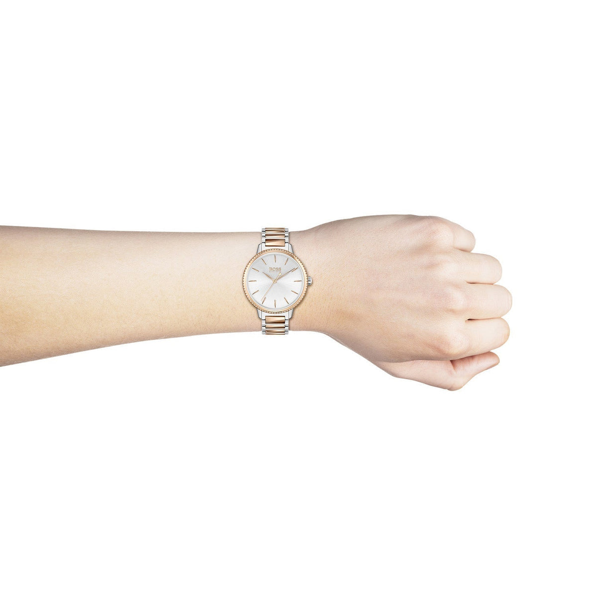 Shop Authentic Hugo Boss Signature Silver Dial Two Tone Steel Strap Watch for Women - 1502567 - Luxxuri