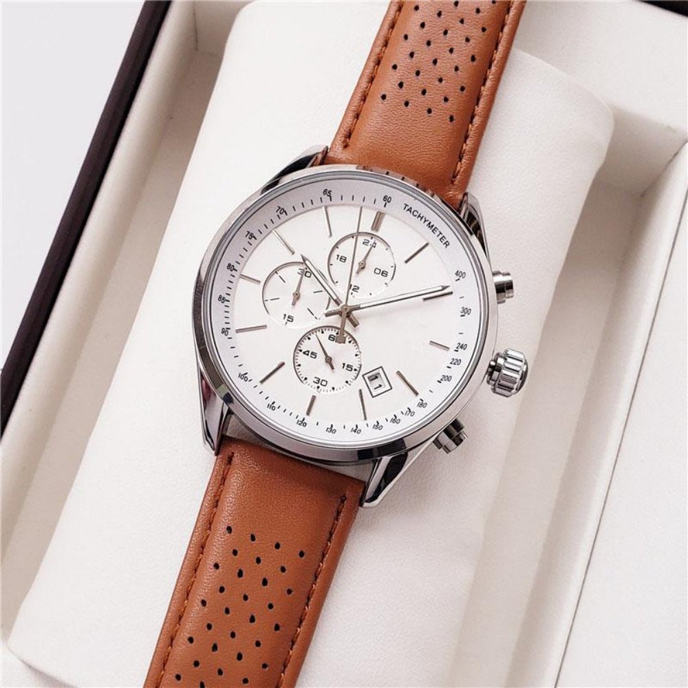 Shop Authentic Hugo Boss Grand Prix White Dial Brown Leather Strap Watch for Men - 1513475 - Luxxuri