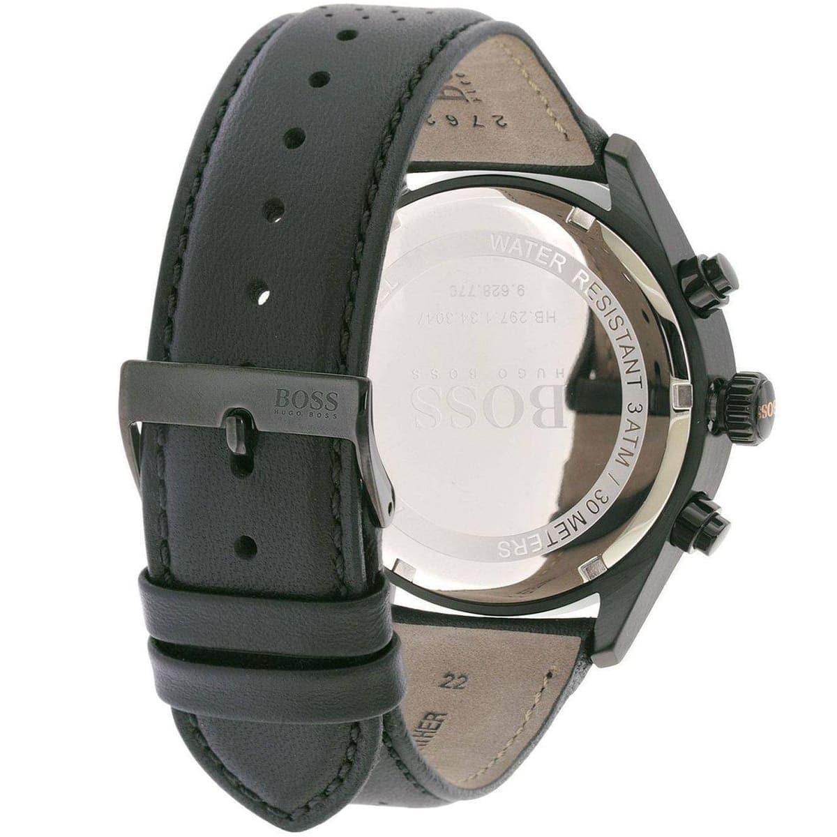 Shop Authentic Hugo Boss Grand Prix Chronograph Black Dial Black Leather Strap Watch for Men - 1513550 - Luxxuri