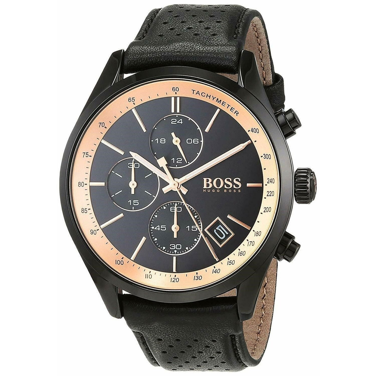 Shop Authentic Hugo Boss Grand Prix Chronograph Black Dial Black Leather Strap Watch for Men - 1513550 - Luxxuri