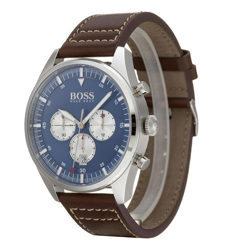 Shop Authentic Hugo Boss Pioneer Chronograph Blue Dial Brown Leather Strap Watch For Men - 1513709 - Luxxuri